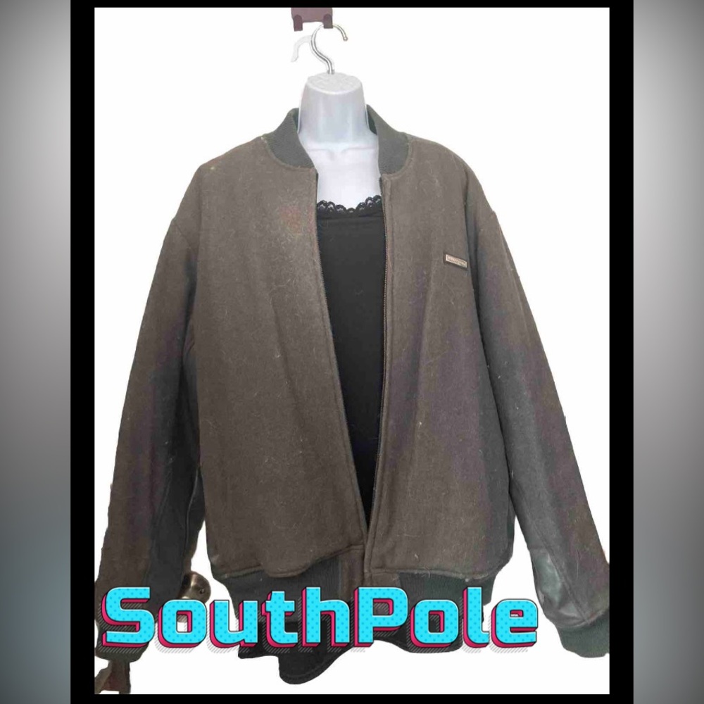 Vintage Men’s Southpole Gray Leather Wool Jacket L